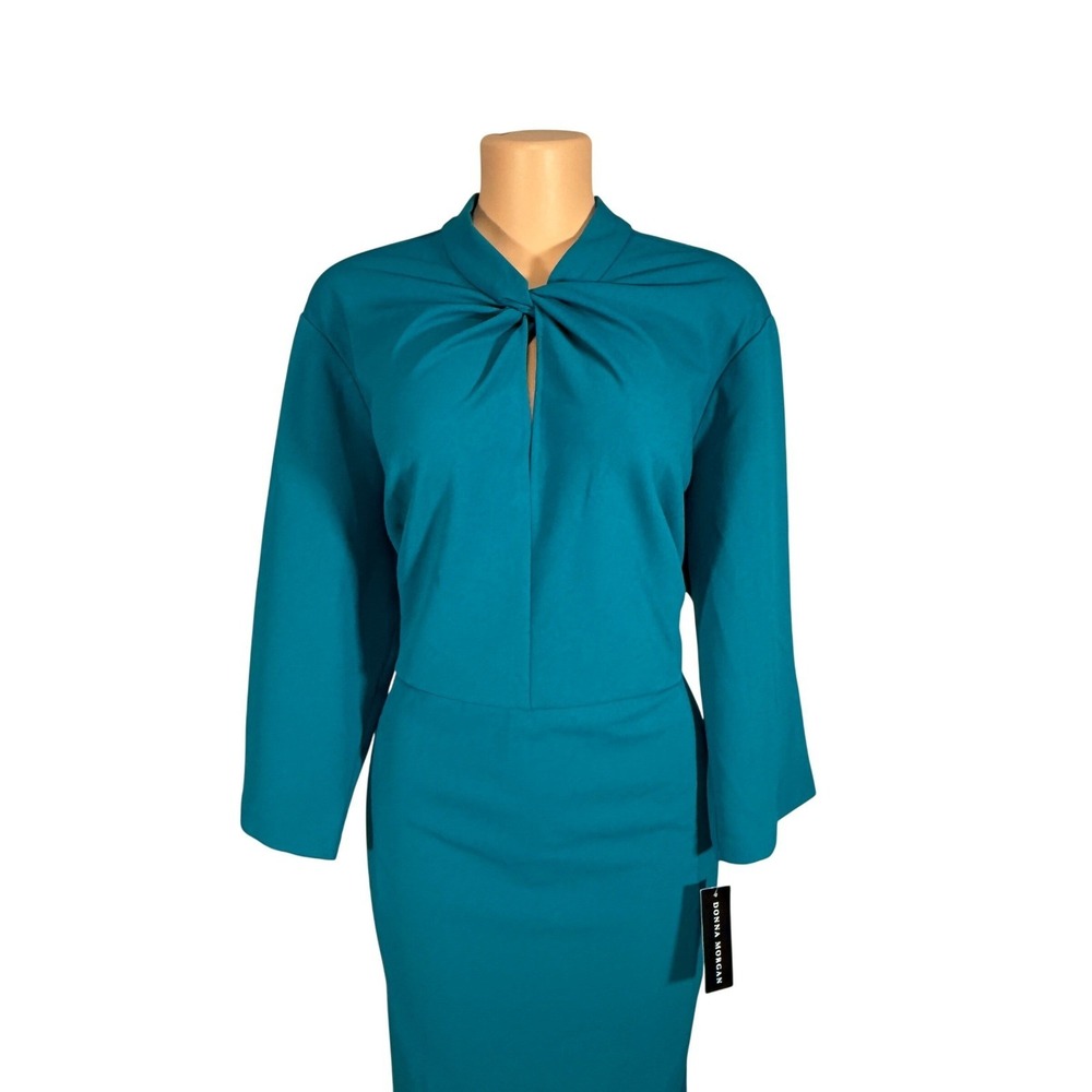 Donna Morgan Teal Twist Knot Keyhole 3/4 Bell Sleeve Sheath Dress Plus 22W NWT